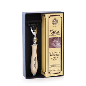 Victorian Mach3 imitation Ivory Handle & Sandalwood Shaving Cream Gift Box