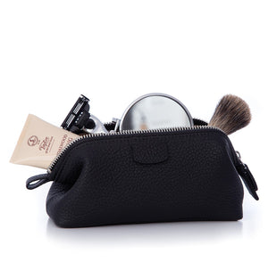 Travel Shaving Kit in Mini Black Leather Washbag