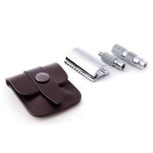 Mini Double Edge Travel Razor in Leather case