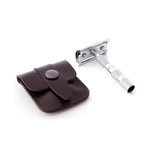 Mini Double Edge Travel Razor in Leather case