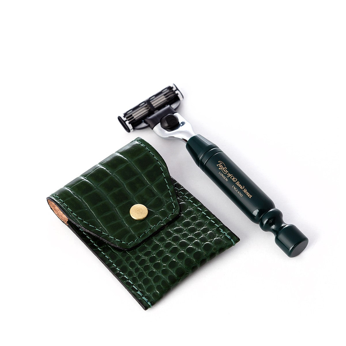 Two-piece Travel Mach3 Razor in Leather pouch