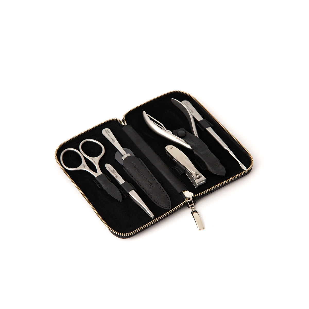 Black Manicure Set with Stainless Steel Implements (M)