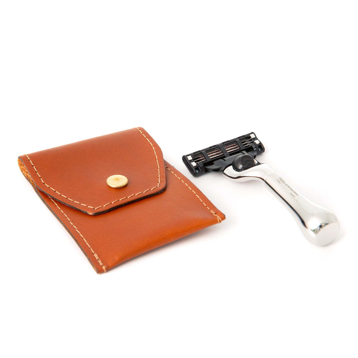 Mini Nickel Travel Mach3 Razor in Leather Pouch