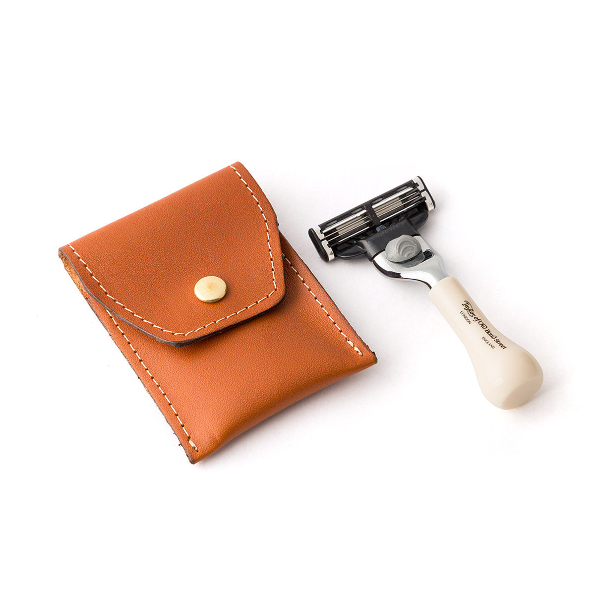 Taylor of Old Bond Street Mini Imitation Ivory Travel Mach3 Razor in Leather pouch