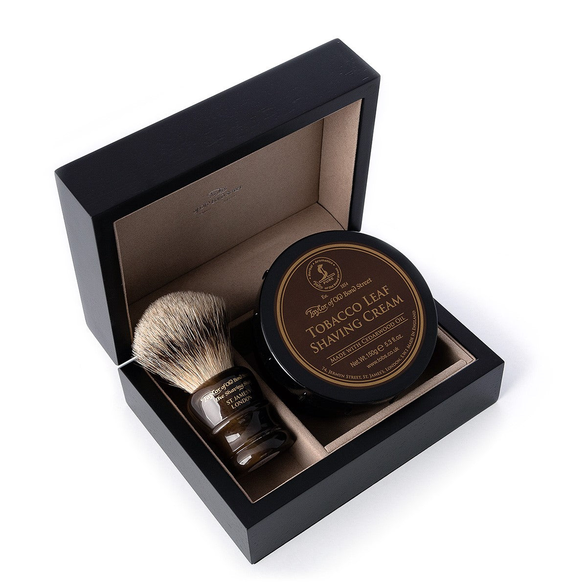 Tobacco Leaf Shaving Cream & Super Shaving Brush in Wooden Gift Box